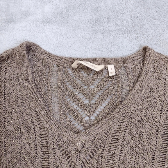 Soft Surroundings Tan Metallic Pointelle Pullover Sweater Sz S - Picture 3 of 12